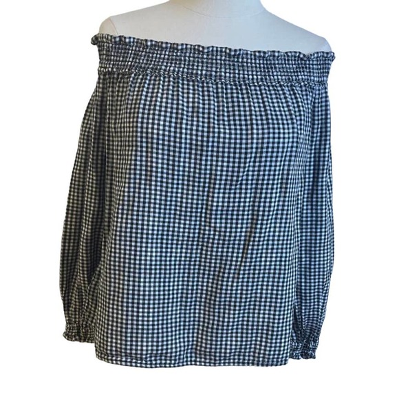 rag & bone Tops - *Rag & Bone Checkered Off the Shoulder Top Smocking Black&White Size Small